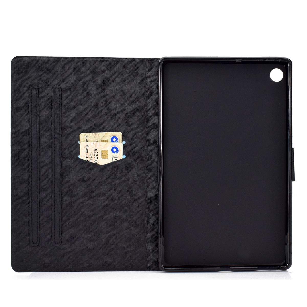 Silikon Kunstleder, Full / Samsung Tablethülle mit WIGENTO / Druck Muster für Schwarz Motiv Cover Kunststoff Cover aufstellbar