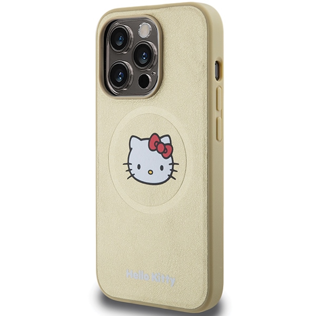 CHEFMADE Design, Apple, KITTY Head HELLO BY Leather MagSafe Pro 15 Max, Schutzhülle iPhone Gold Cover Kitty Backcover,