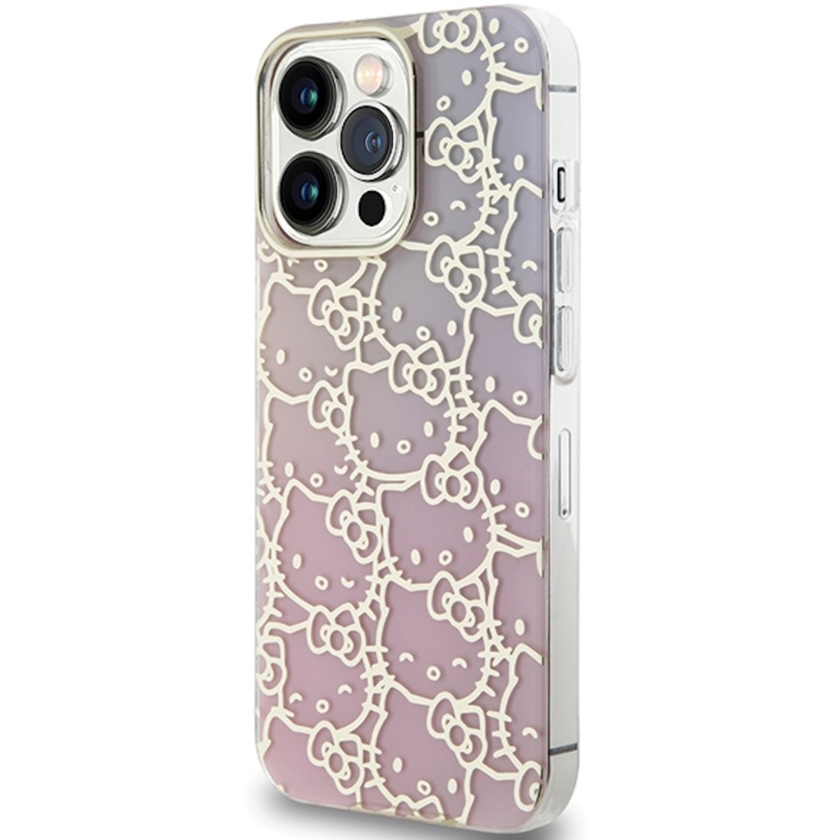 Hello Kitty Handyhülle mit sich wiederholendem Charakterdesign. Heller Hintergrund.