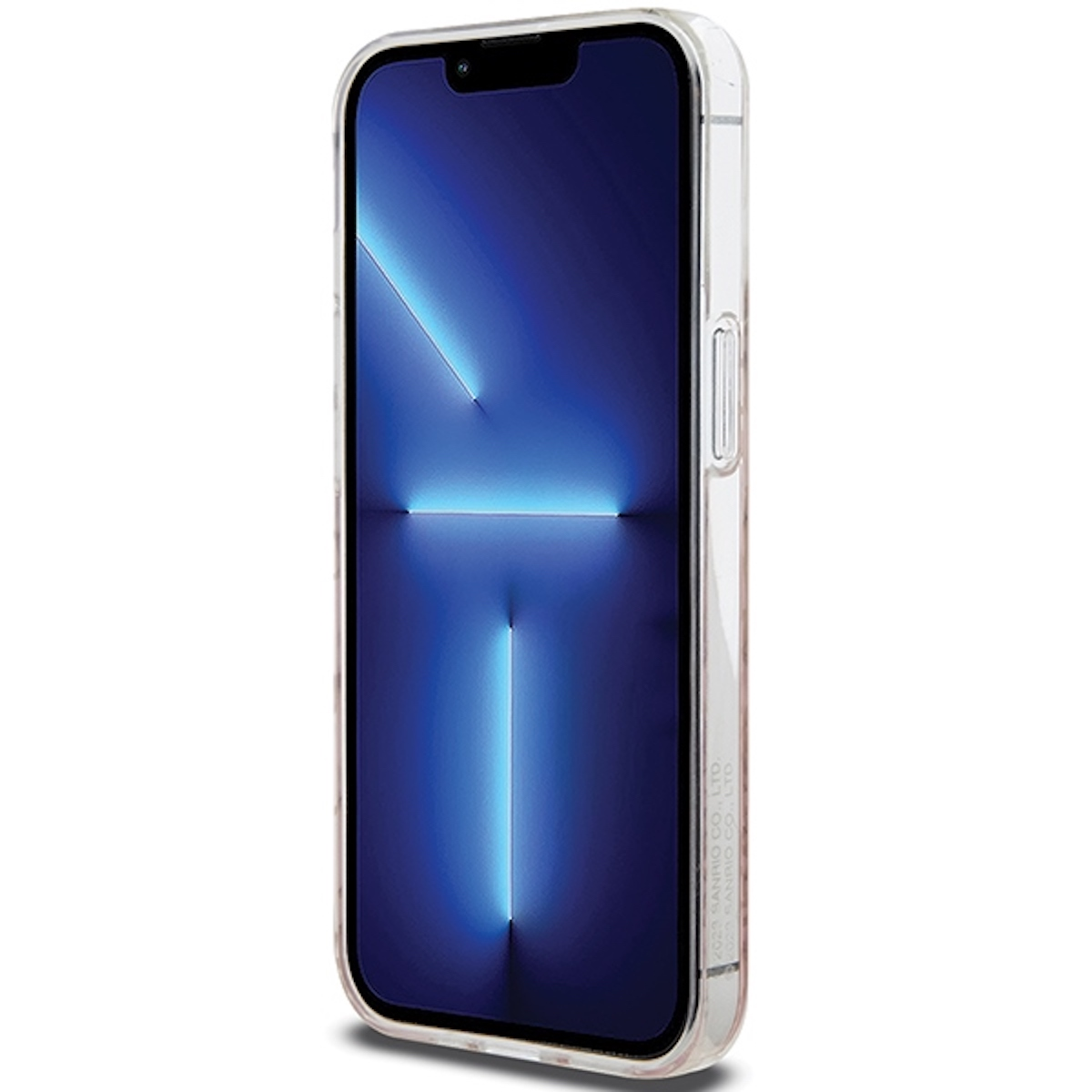 Ein iPhone in einer durchsichtigen Hülle. Das Telefon hat einen blauen Farbverlauf im Hintergrund.