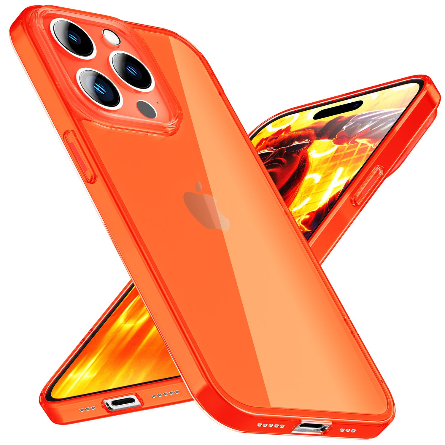 Hülle, Neon Max, Klar 15 Silikon Orange NALIA Transparente Apple, iPhone Pro Backcover,
