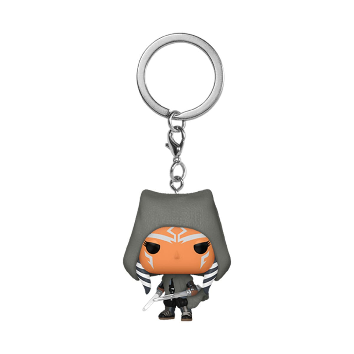 Ahsoka Tano Funko Pop Schlüsselanhänger, eine Star Wars Figur mit Kapuzenmantel.