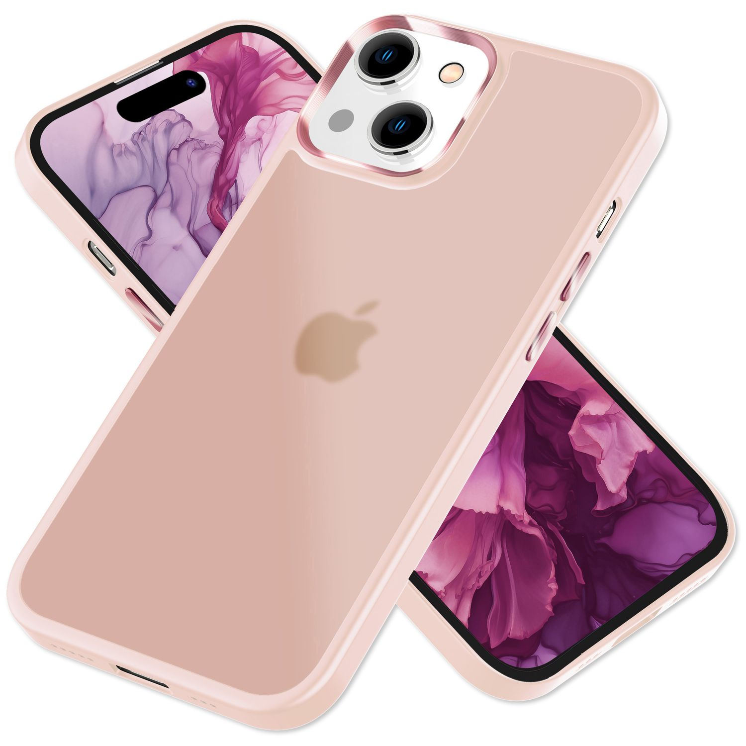 iPhone NALIA 15 Hybrid Rosa Schutzrahmen, Semi-Transparente Apple, Hülle Backcover, mit Plus,