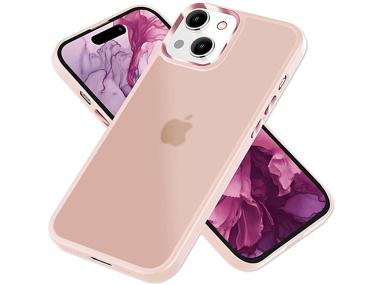 NALIA Semi-Transparente Schutzrahmen, mit iPhone Hülle 15, Backcover, Hybrid Rosa Apple