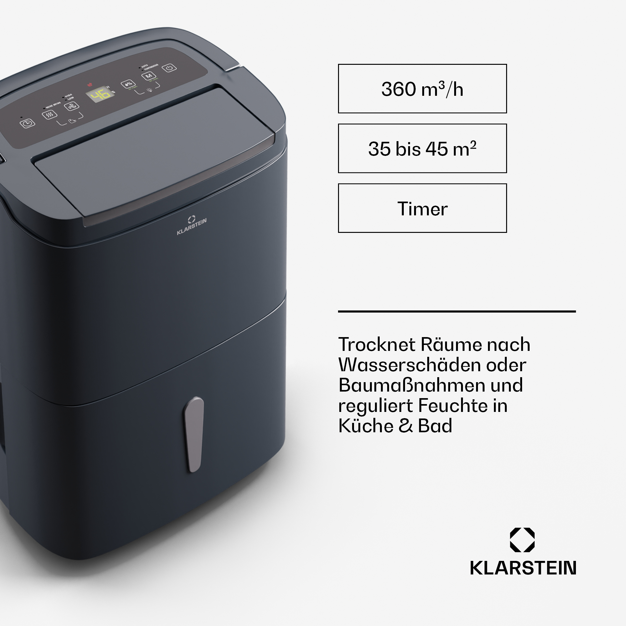 KLARSTEIN DryFy Connect m²) Anthrazit Luftentfeuchter Watt, (750 40 Raumgröße: 45