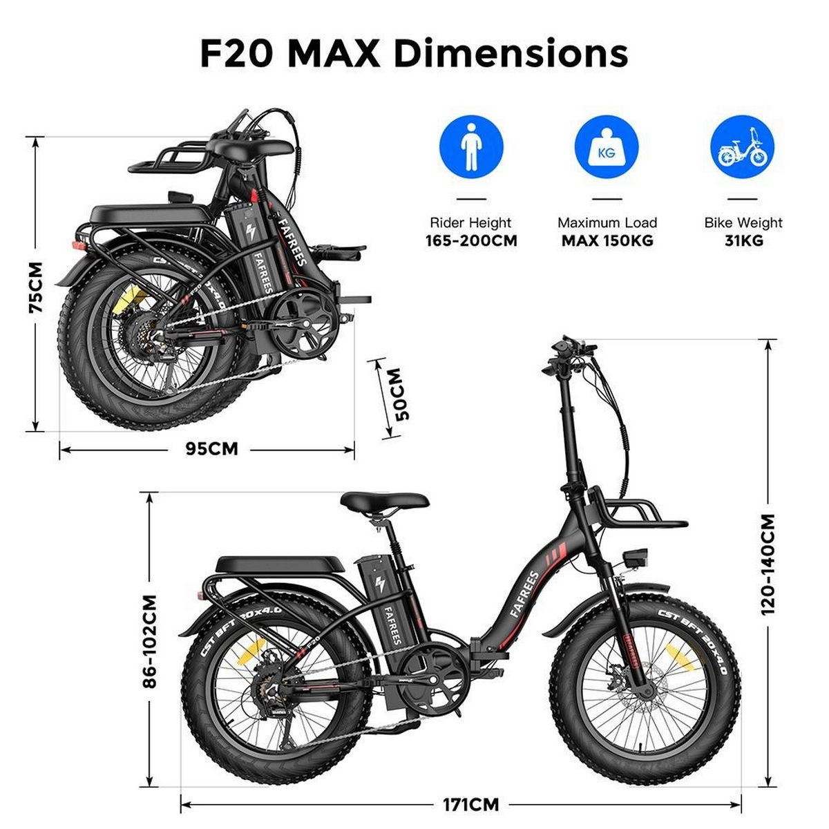 FAFREES F20 Max Kompakt-/Faltrad (Laufradgröße: 20 Zoll, Unisex-Rad, Schwarz)