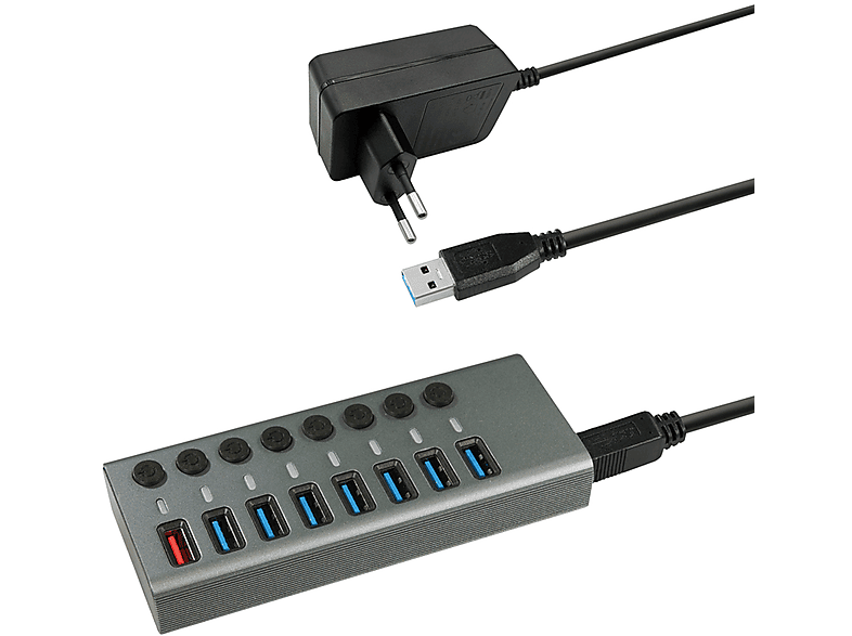 MAXTRACK CH11L 8 Port, USB aluminiumfarben Hub