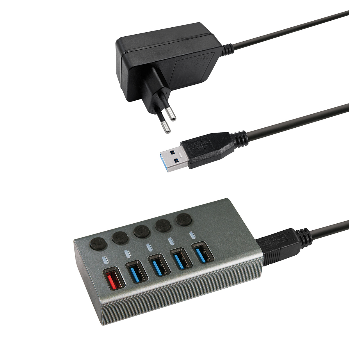 USB Hub, MAXTRACK aluminiumfarben 5 Port, CH10L