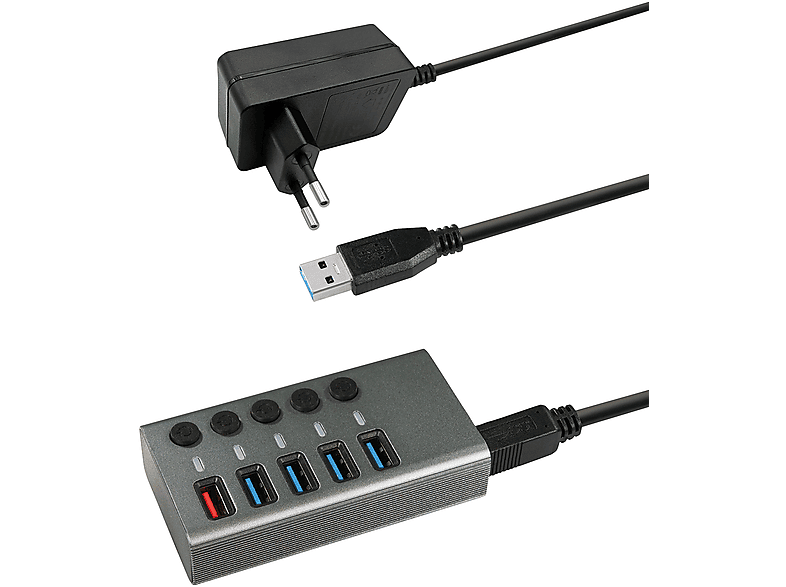USB Hub, MAXTRACK aluminiumfarben 5 Port, CH10L