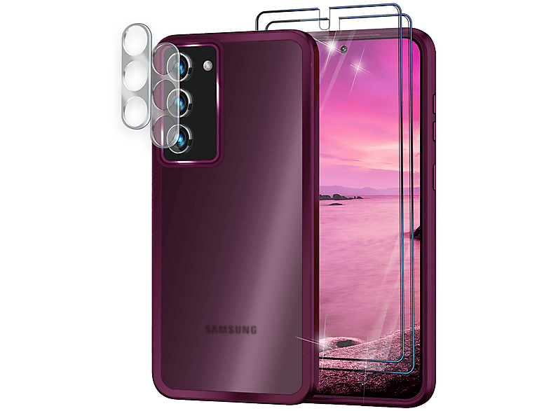 2x Samsung, Kamera-Glas, Display-Schutzglas Backcover, & S23 NALIA 2x Plus, Rot Hybrid mit Galaxy Hülle Semi-Transparent