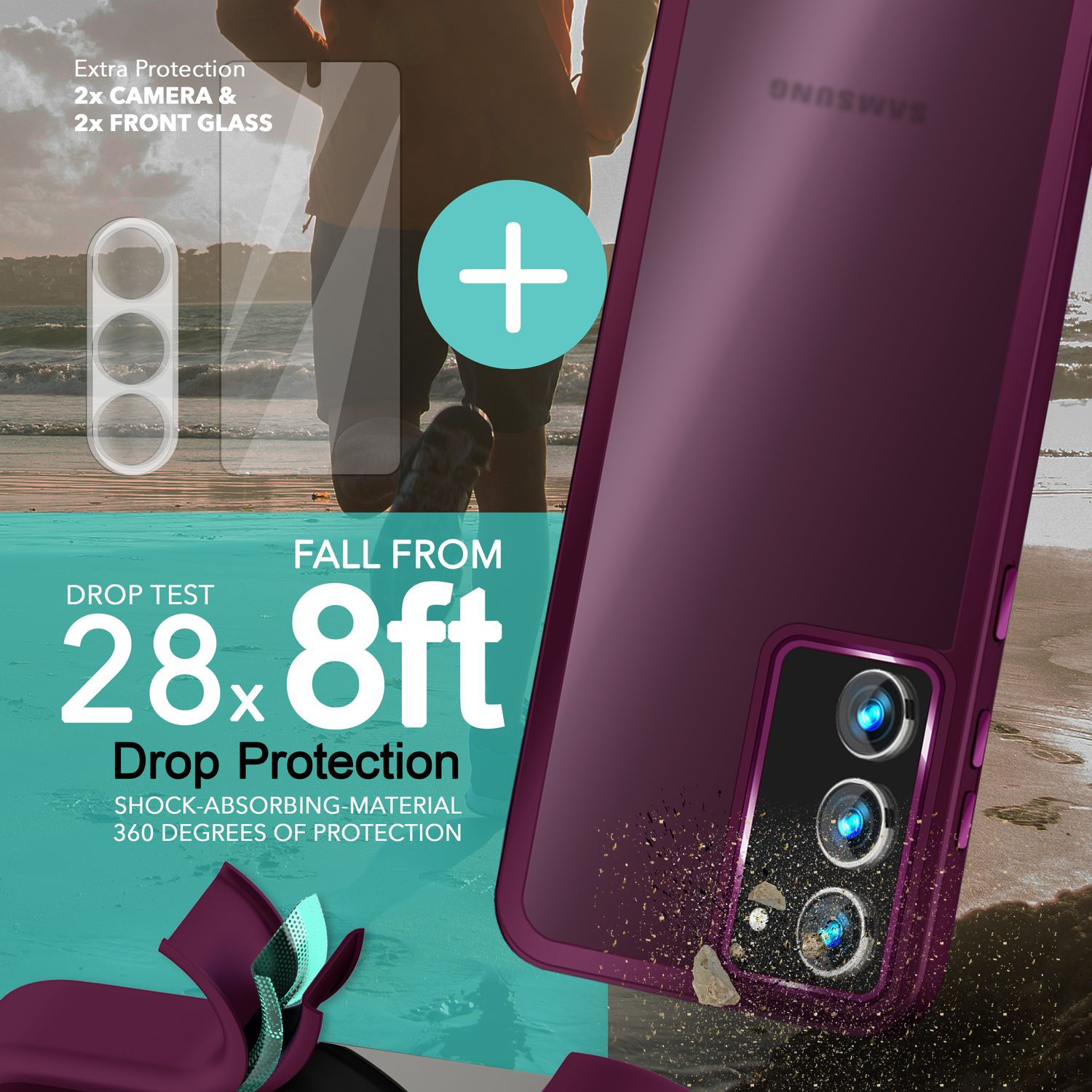 NALIA & Rot Galaxy Samsung, Hülle Kamera-Glas, Display-Schutzglas Hybrid 2x Semi-Transparent S23 2x Plus, Backcover, mit