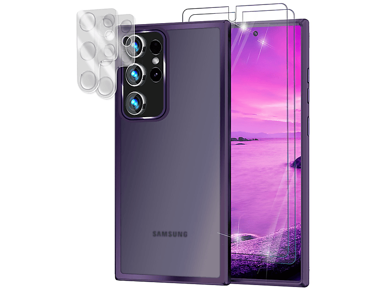 NALIA Matte Hybrid Samsung, Backcover, Lila Galaxy mit Hülle Kamera-Schutz, & S23 Ultra, Semi-Transparent Display