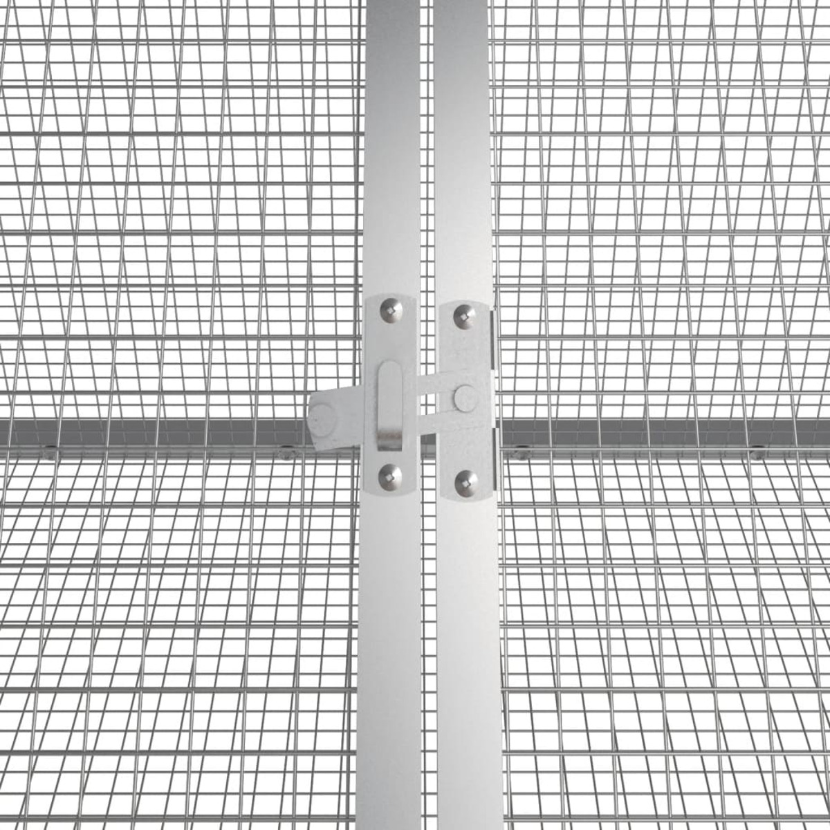 Nahaufnahme des Verriegelungsmechanismus eines Metalltors.