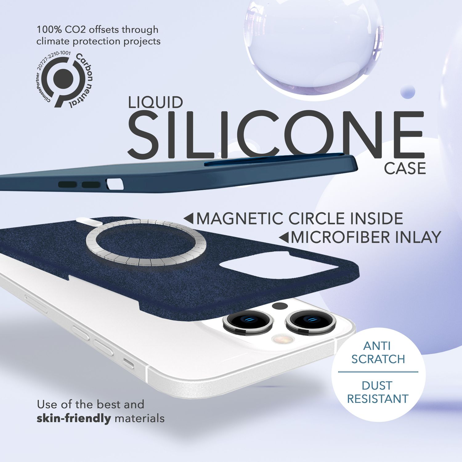 Apple, Backcover, Schutzglas, Liquid Hülle iPhone 2x & Silikon Blau Display MagSafe 14, NALIA