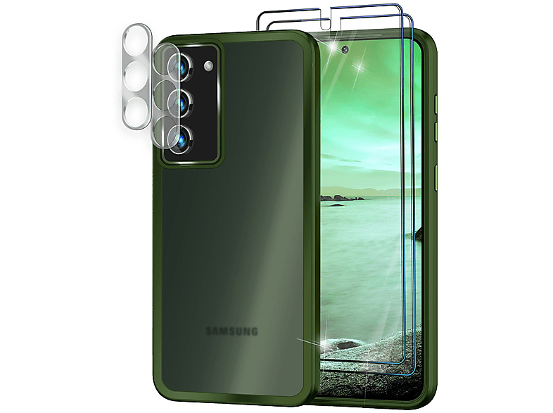 NALIA Hybrid Hülle Semi-Transparent mit 2x Display-Schutzglas & 2x Kamera-Glas, Backcover, Samsung, Galaxy S23 Plus, Grün