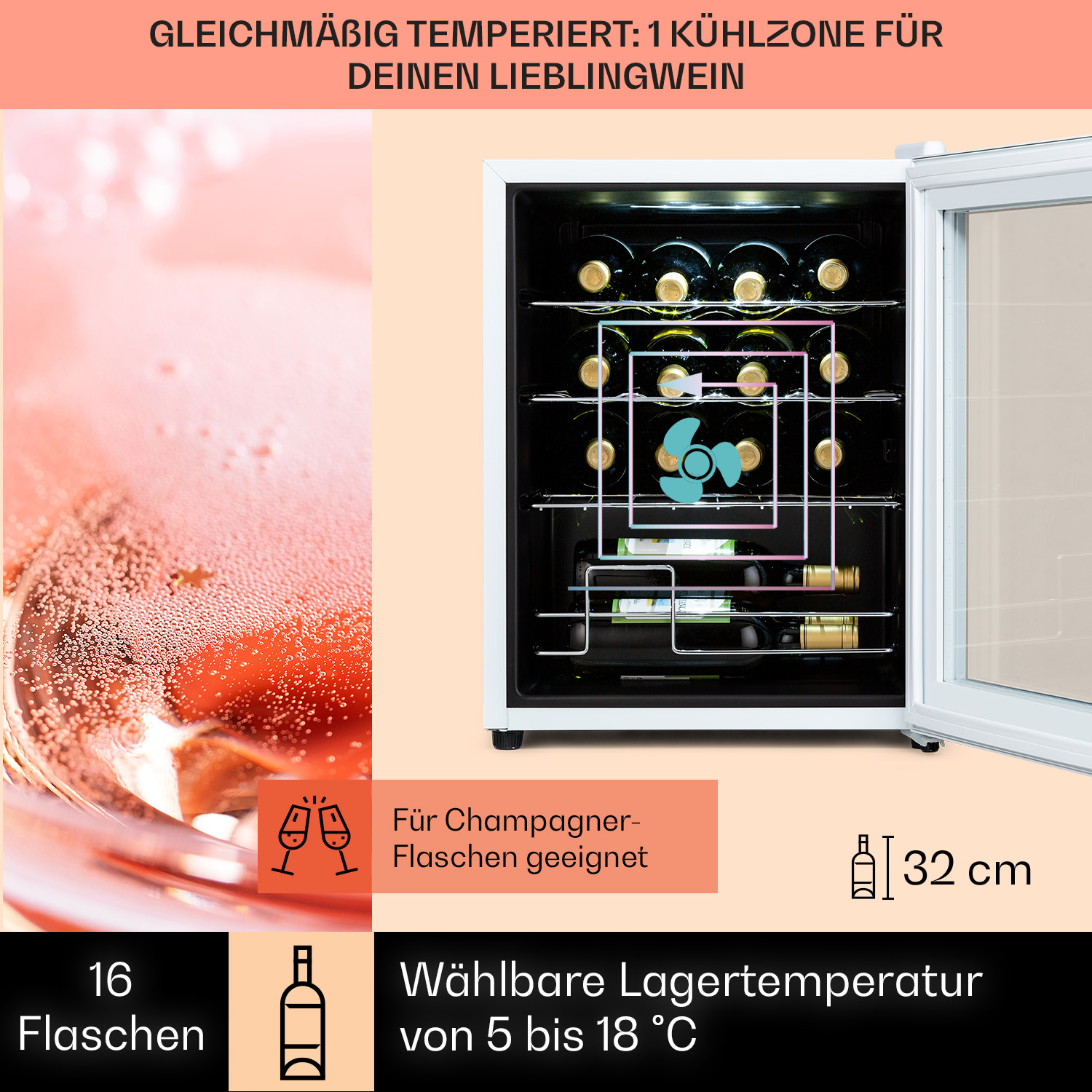 Mini-Kühlschrank Shiraz G, KLARSTEIN Weiß) (EEK Quartz 16