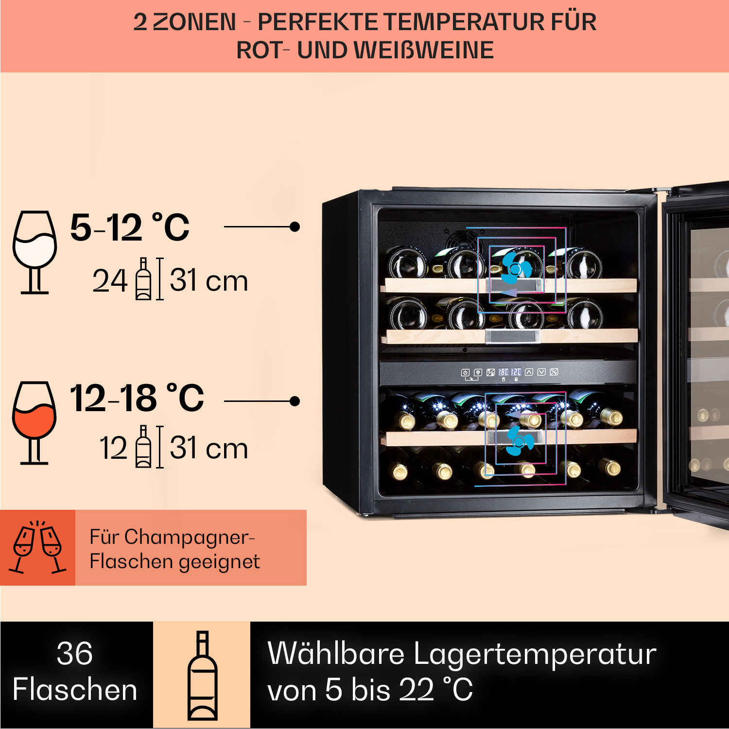 Vinsider Mini-Kühlschrank (EEK G, Quartz) Edition 36 KLARSTEIN Quartz