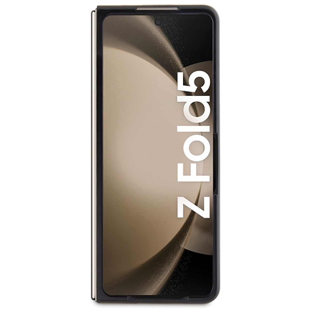 Uno smartphone nero con schermo piegato, che mostra un'immagine sfocata, su sfondo bianco.