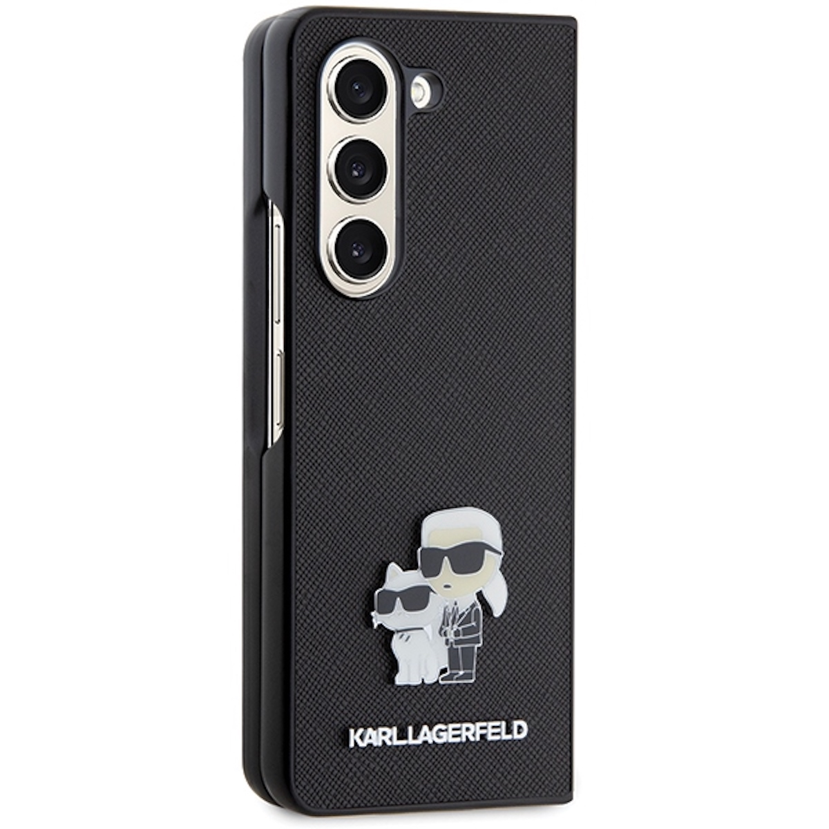 Custodia per telefono nera con design Karl Lagerfeld.