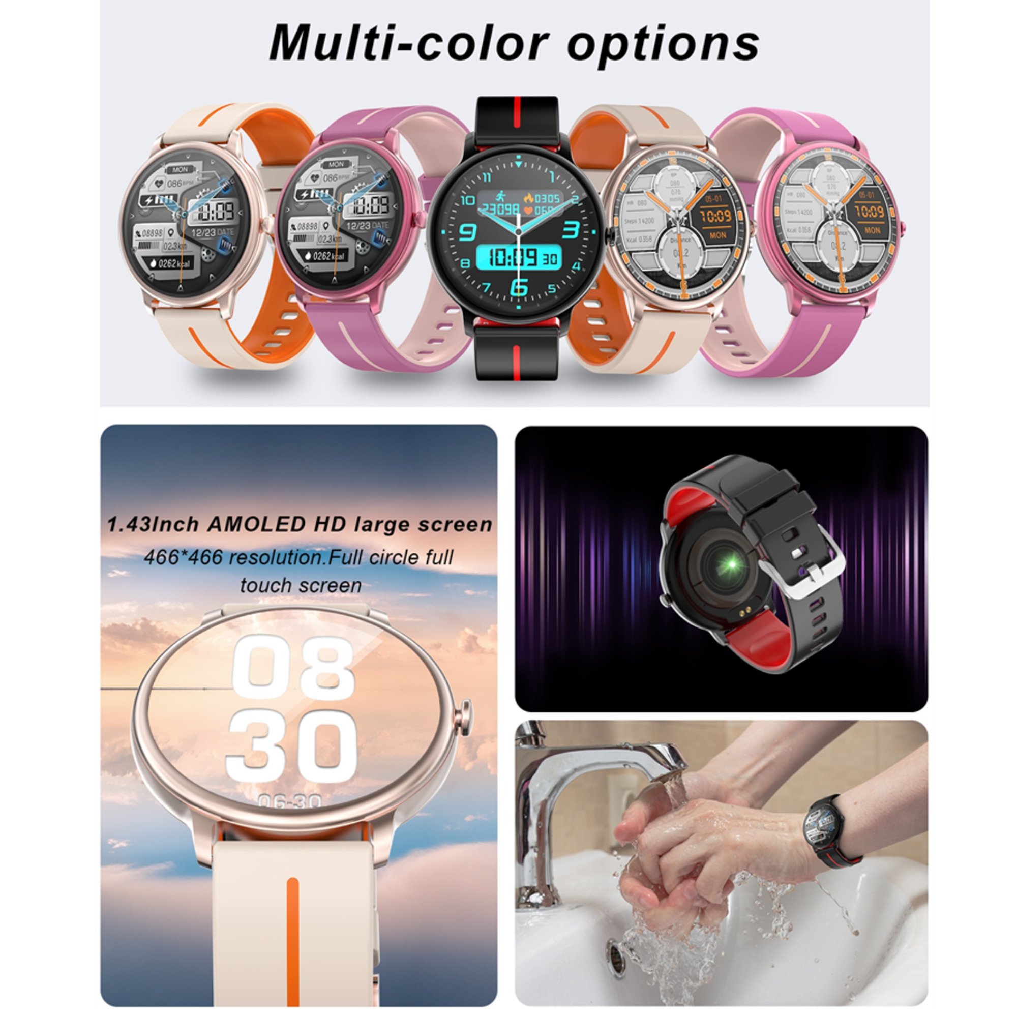 MANIKE KM60 Smartwatch stainless steel 210 Silikon, mm, 140 - Orange