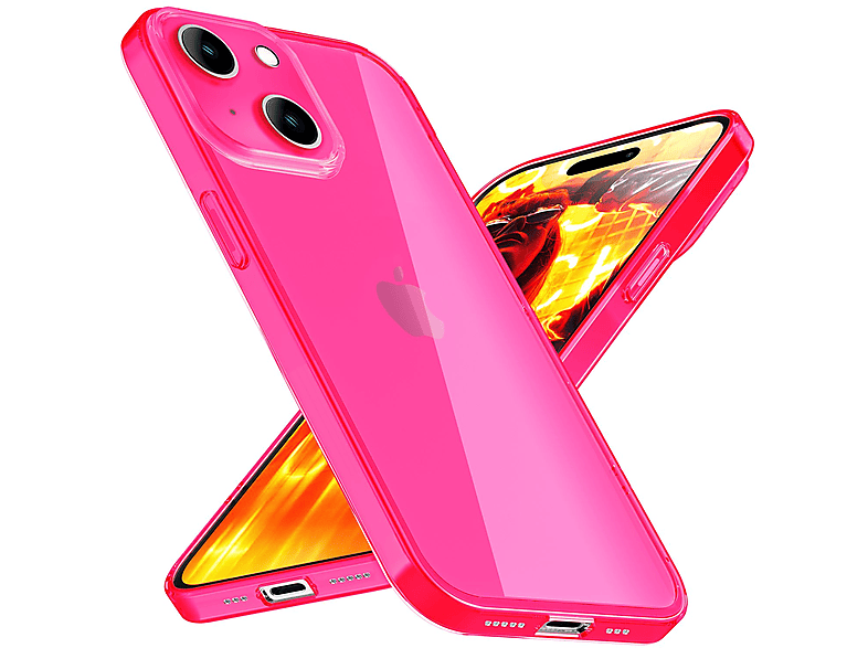 iPhone Backcover, Transparente Neon 15, Klar Silikon Hülle, Pink Apple, NALIA