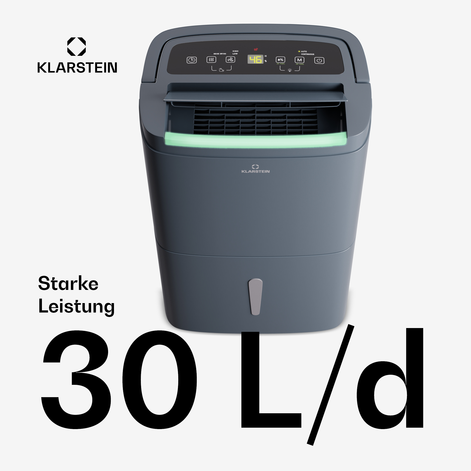 KLARSTEIN Raumgröße: 30 30 (600 Watt, Connect Luftentfeuchter Anthrazit DryFy m²)