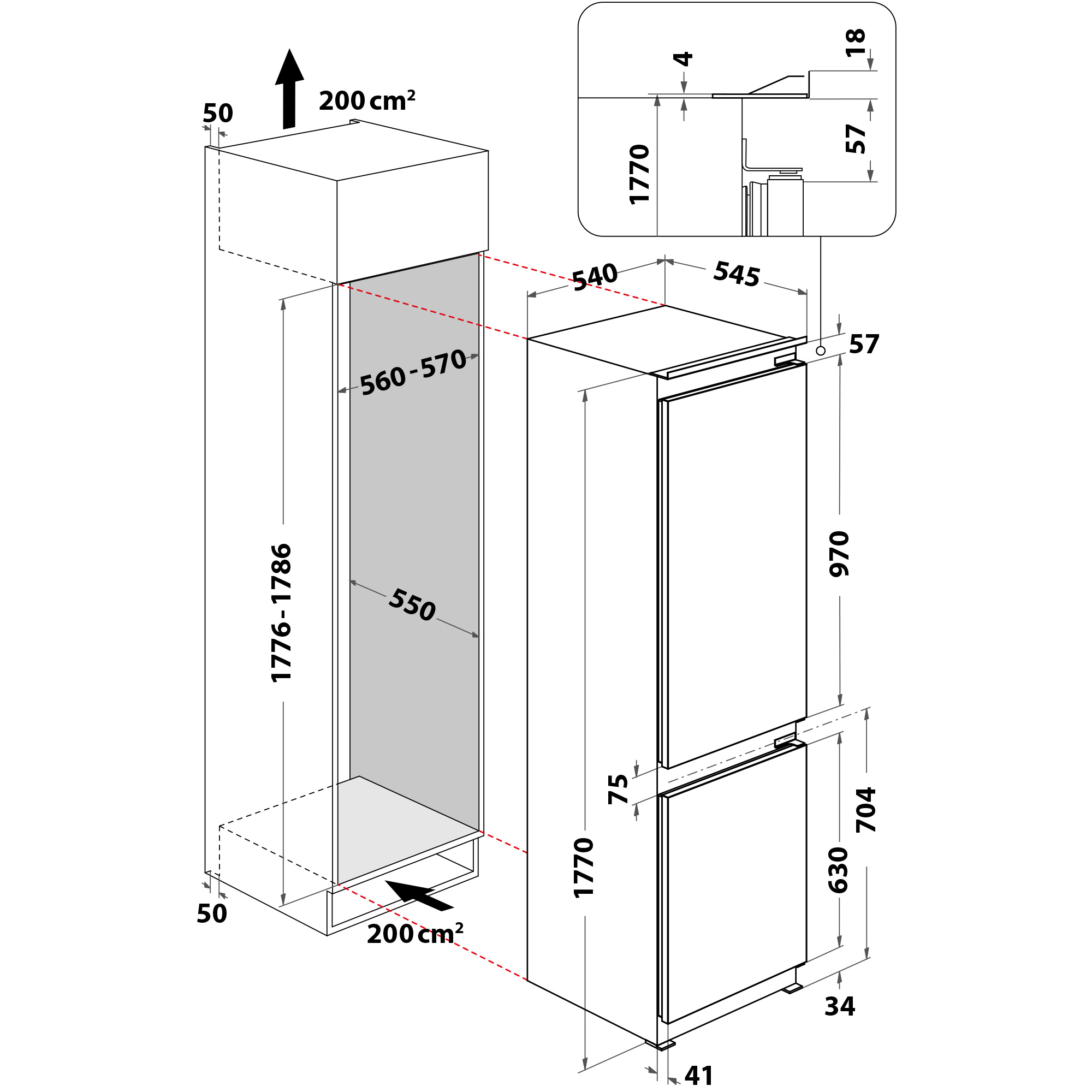 PRIVILEG PCI178SE 177 (E, hoch, Einbau-Kühl-/Gefrierkombination weiß) cm