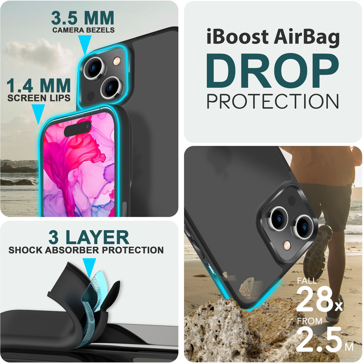 Handyhülle mit Text, 3-lagiger Stoßdämpferschutz, iBoost AirBag-Fallschutz.