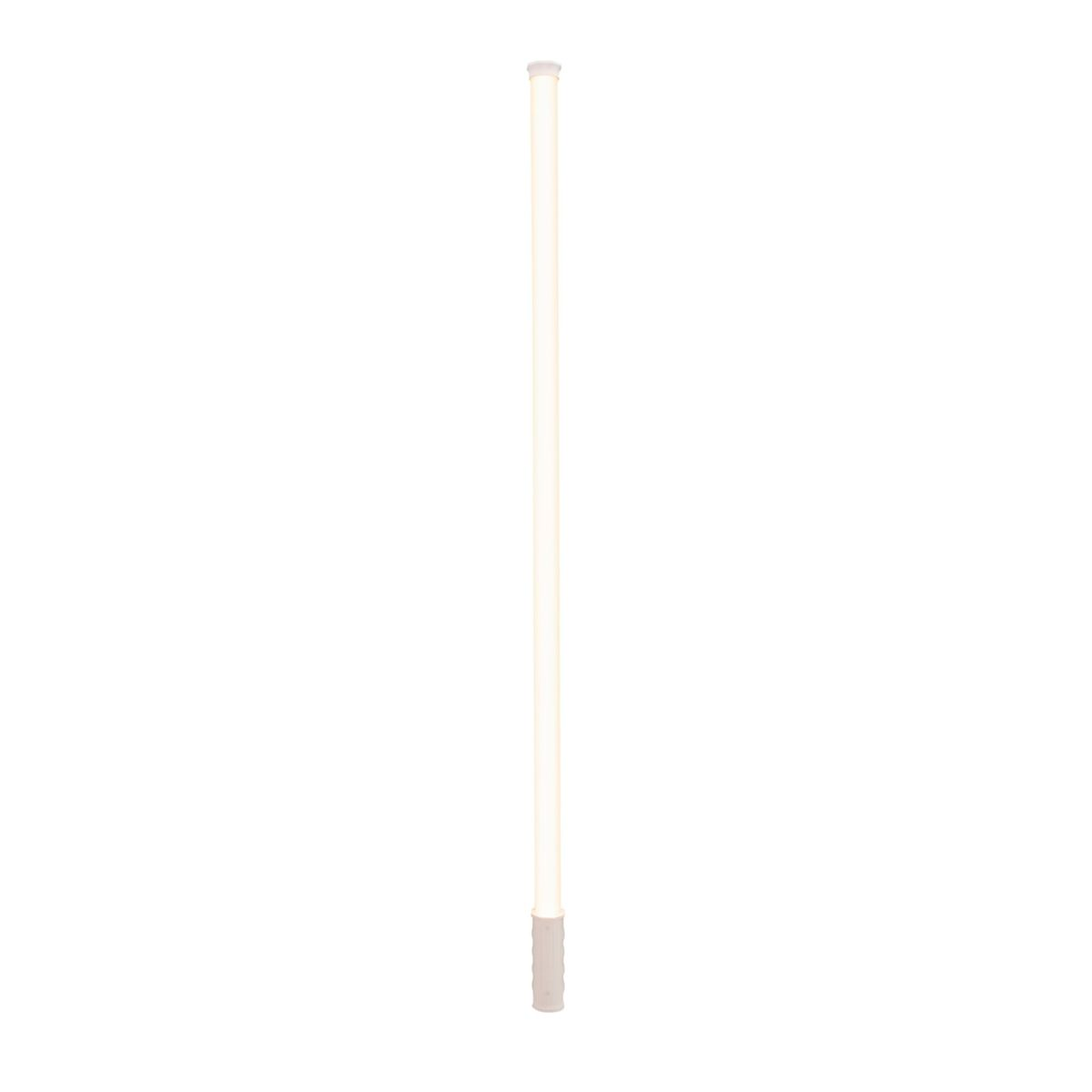 Eine dünne, weiße LED-Leuchtröhre mit grauem Sockel und Griff. Das Licht strahlt ein weiches, weißes Leuchten aus.