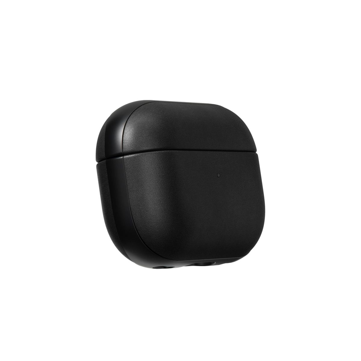 Custodia nera AirPods Pro, forma quadrata con angoli arrotondati, su sfondo bianco.