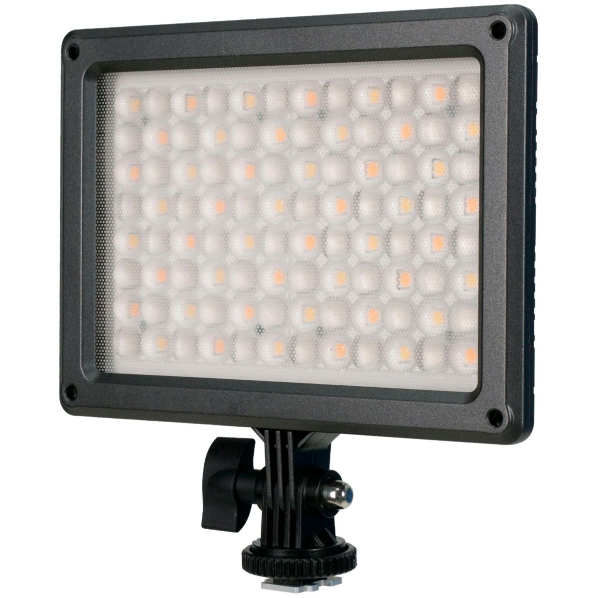 Rechteckiges LED-Lichtpanel. Es hat viele kleine Lichter und einen schwarzen Rahmen, auf Halterung.