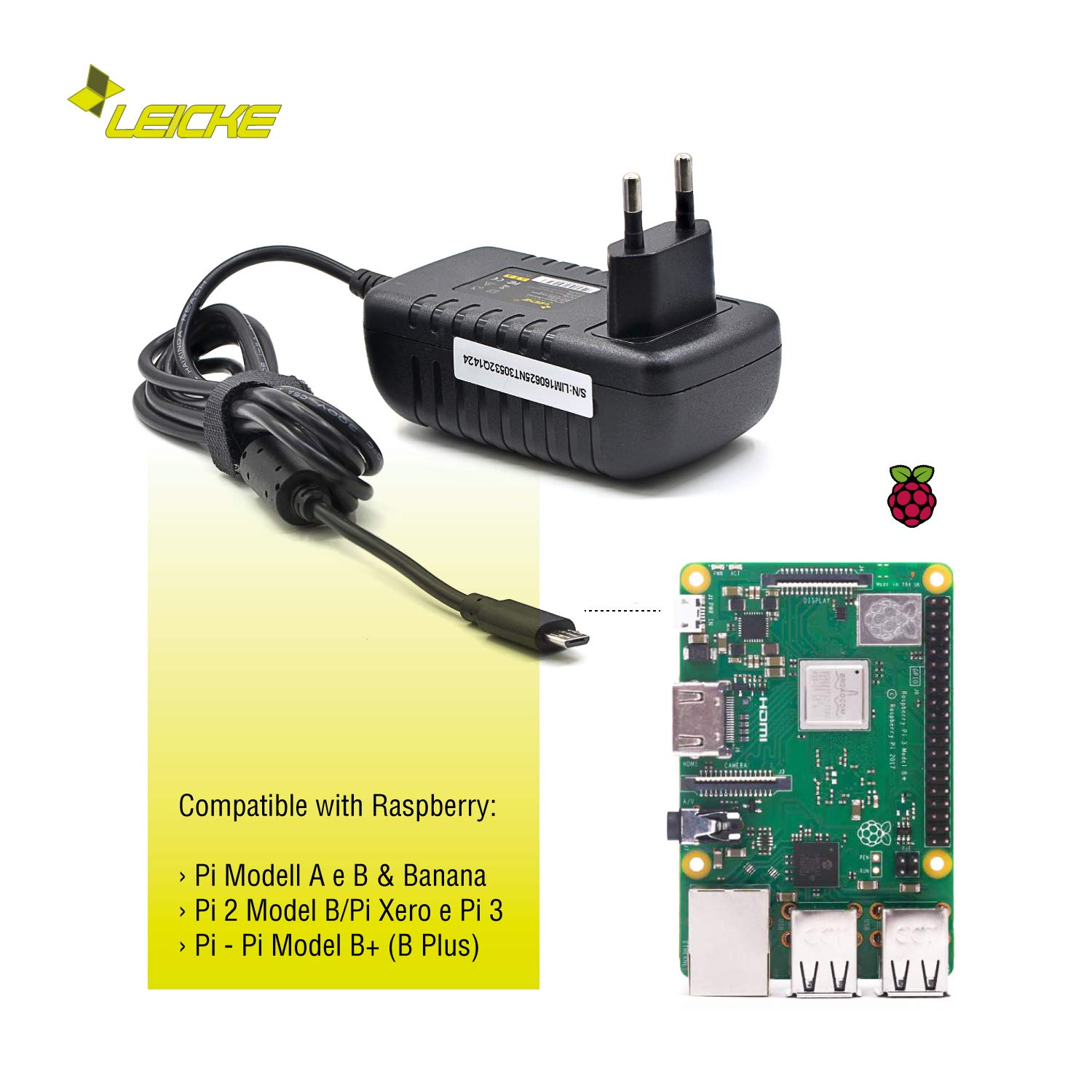 LEICKE ULL Netzteil und Ladegerät 5V Modell 2.5A Banana Raspberry Micro & etc B mit Pi Netzteil,Ladegeräte A für USB-Stecker