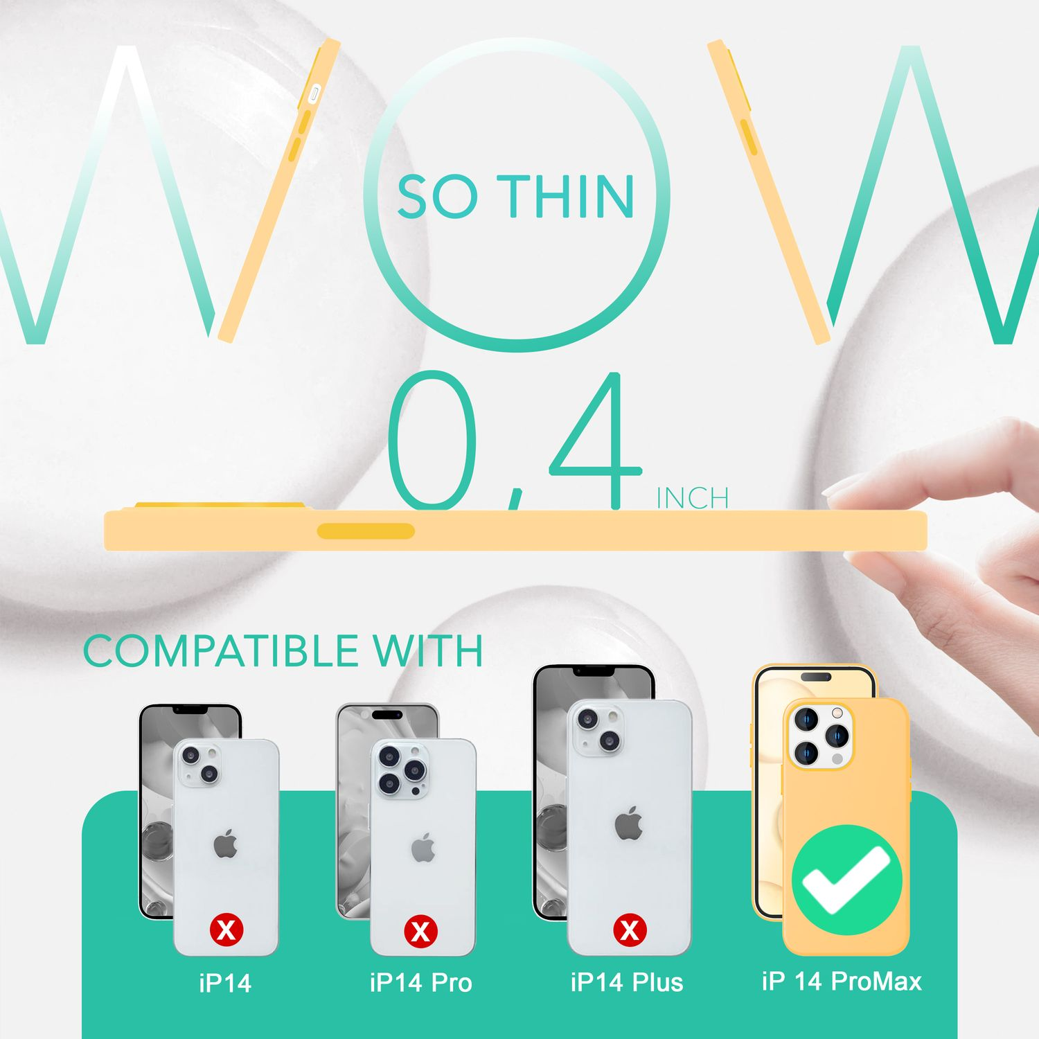 Eine Handyhülle mit Telefon, Grafik zeigt Kompatibilität mit verschiedenen iPhone-Modellen.