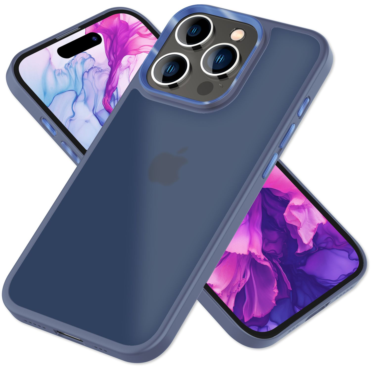 NALIA Semi-Transparente Hybrid Hülle iPhone Backcover, Blau Pro, Apple, 15 mit Schutzrahmen