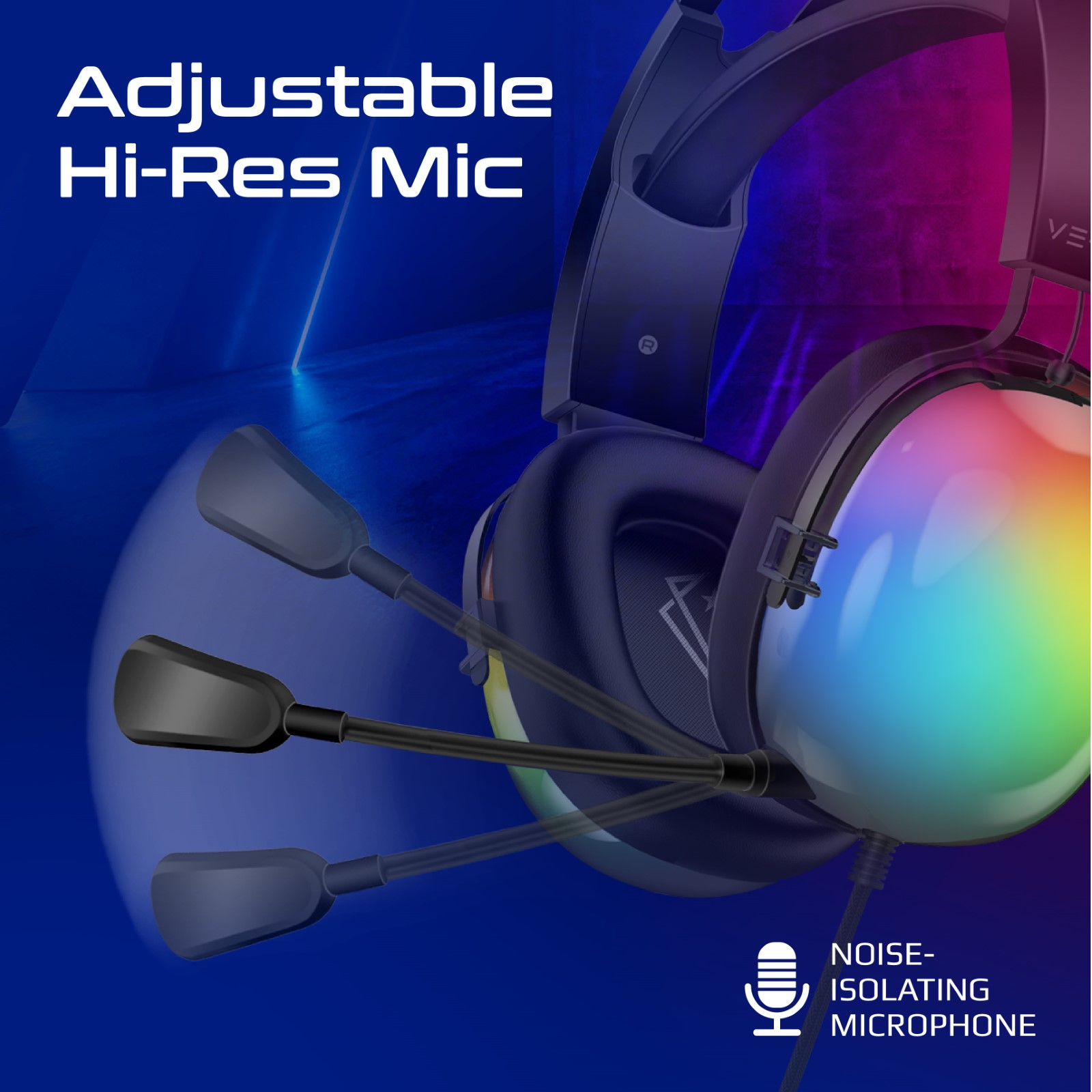 Auriculares con micrófono ajustable, destacando la función de aislamiento de ruido.
