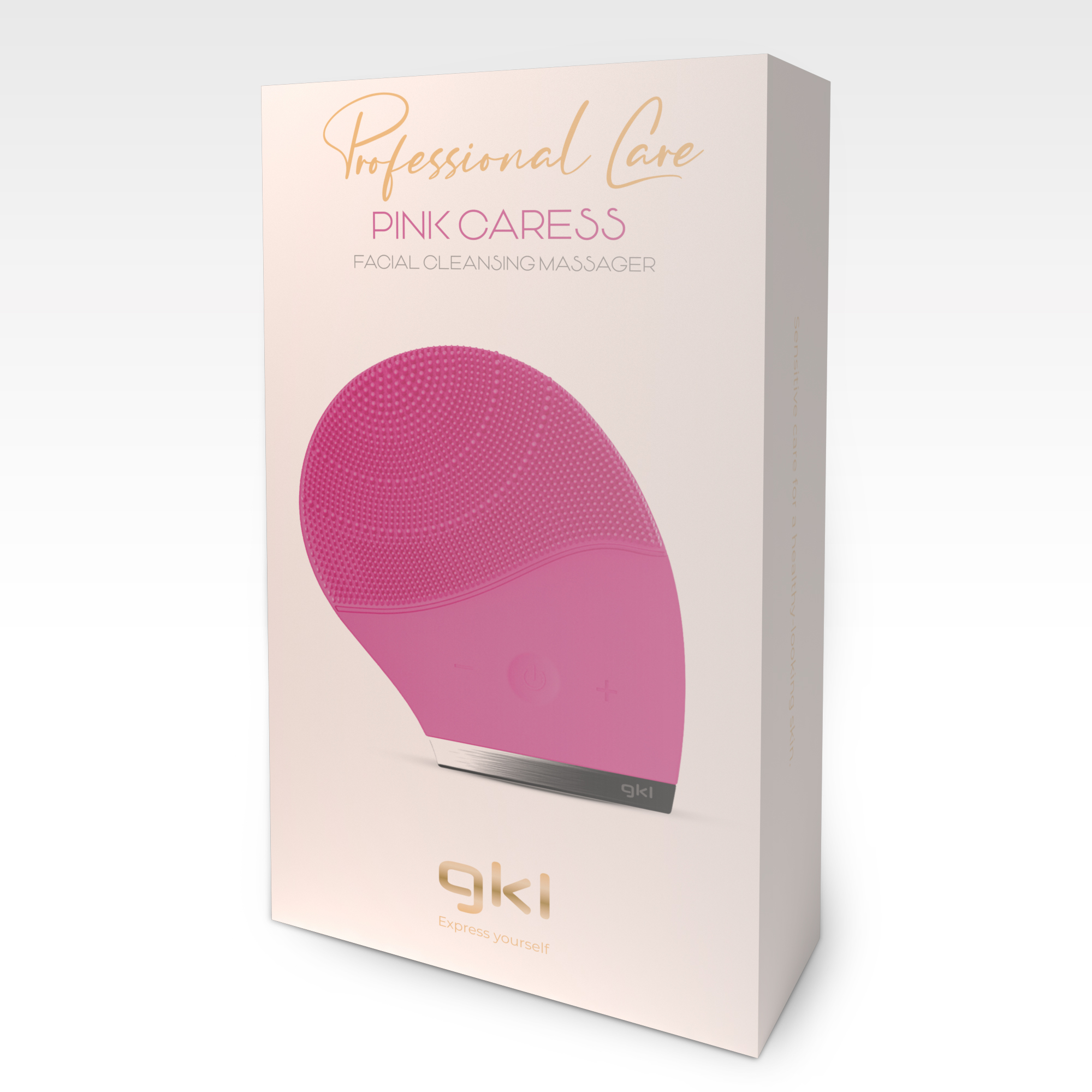 Caja de masajeador de limpieza facial rosa.