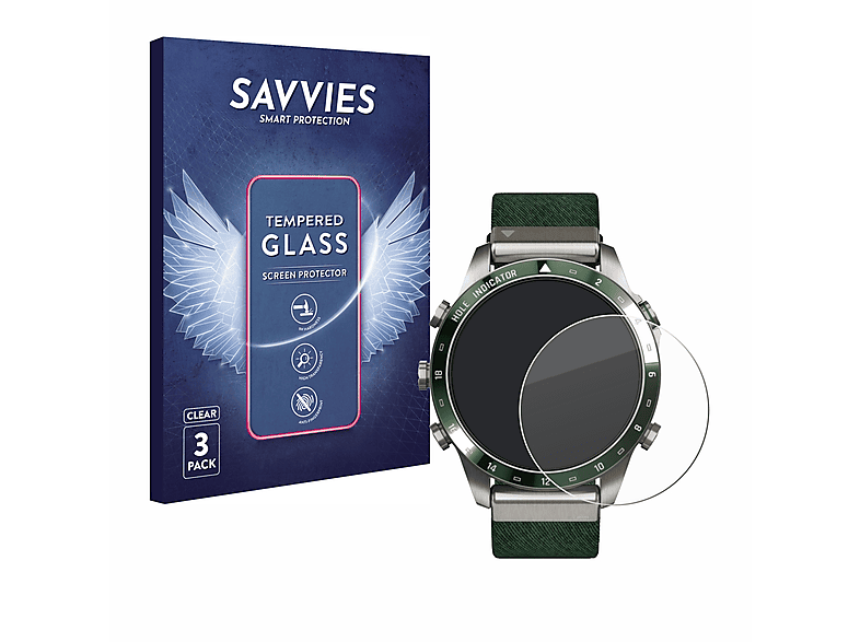 SAVVIES 3x 9H klares Schutzglas(für Garmin Marq Golfer Gen 2)
