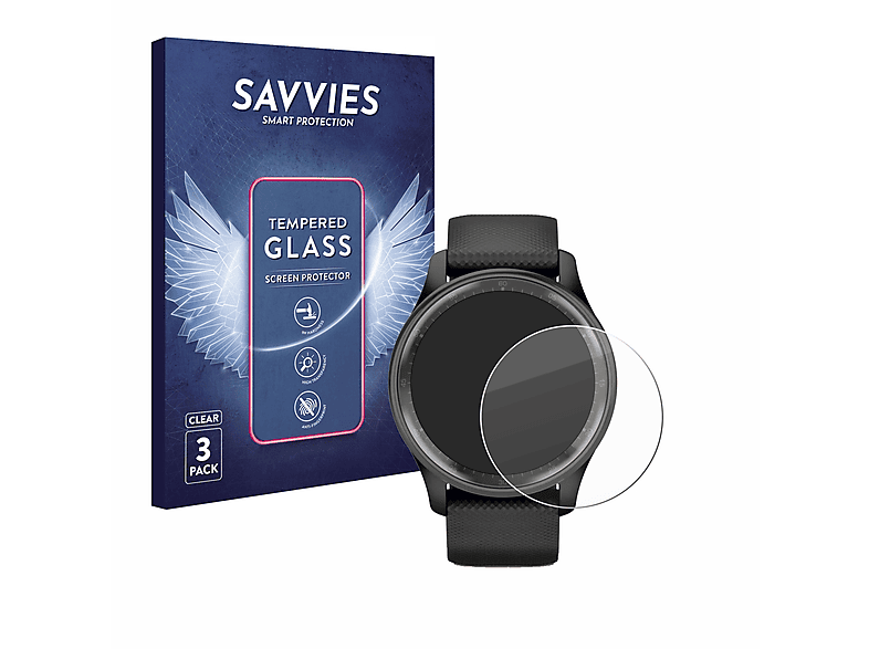 SAVVIES 3x 9H klares Schutzglas(für Garmin Vivomove Trend)