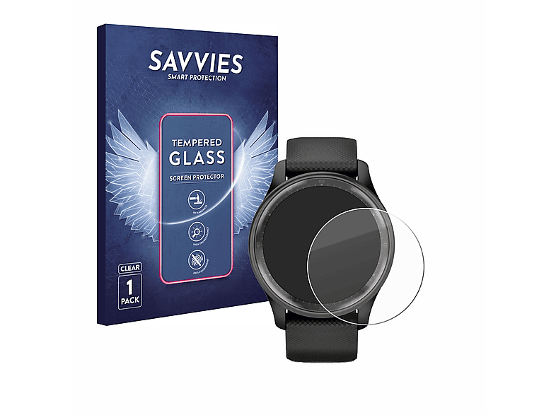 SAVVIES 9H klares Schutzglas (für Garmin Vivomove Trend)