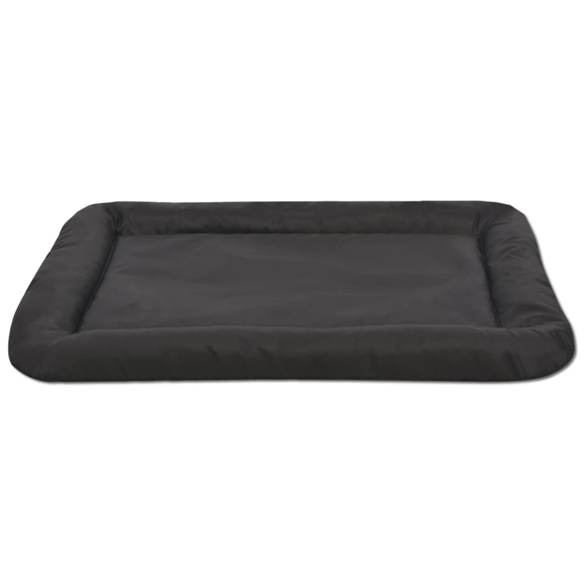 Rechteckiges schwarzes Haustierbett mit gepolstertem Design und einfachem Rahmen.