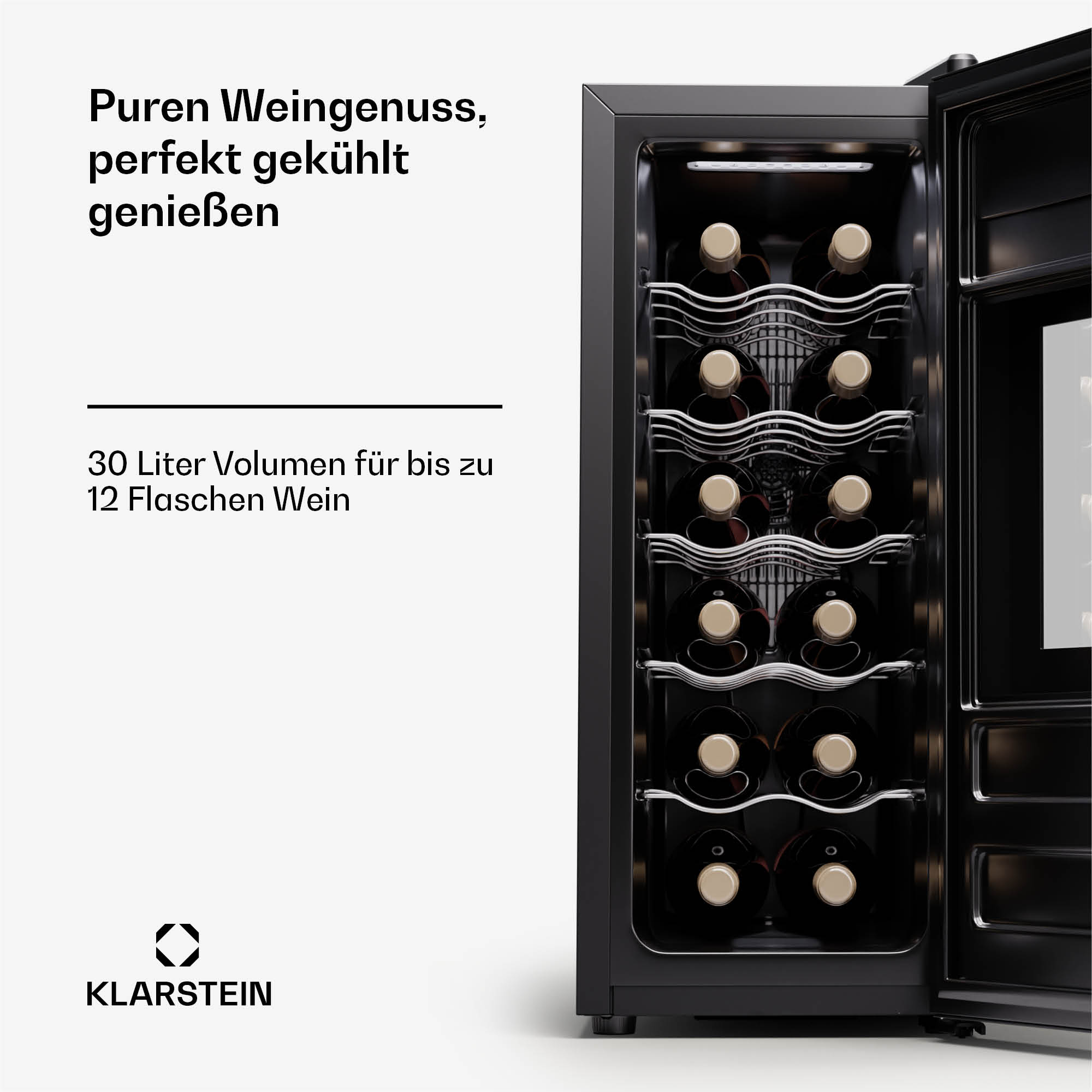 KLARSTEIN Silent Vino 12 (EEK Uno Slim F, Schwarz) Weinkühlschrank