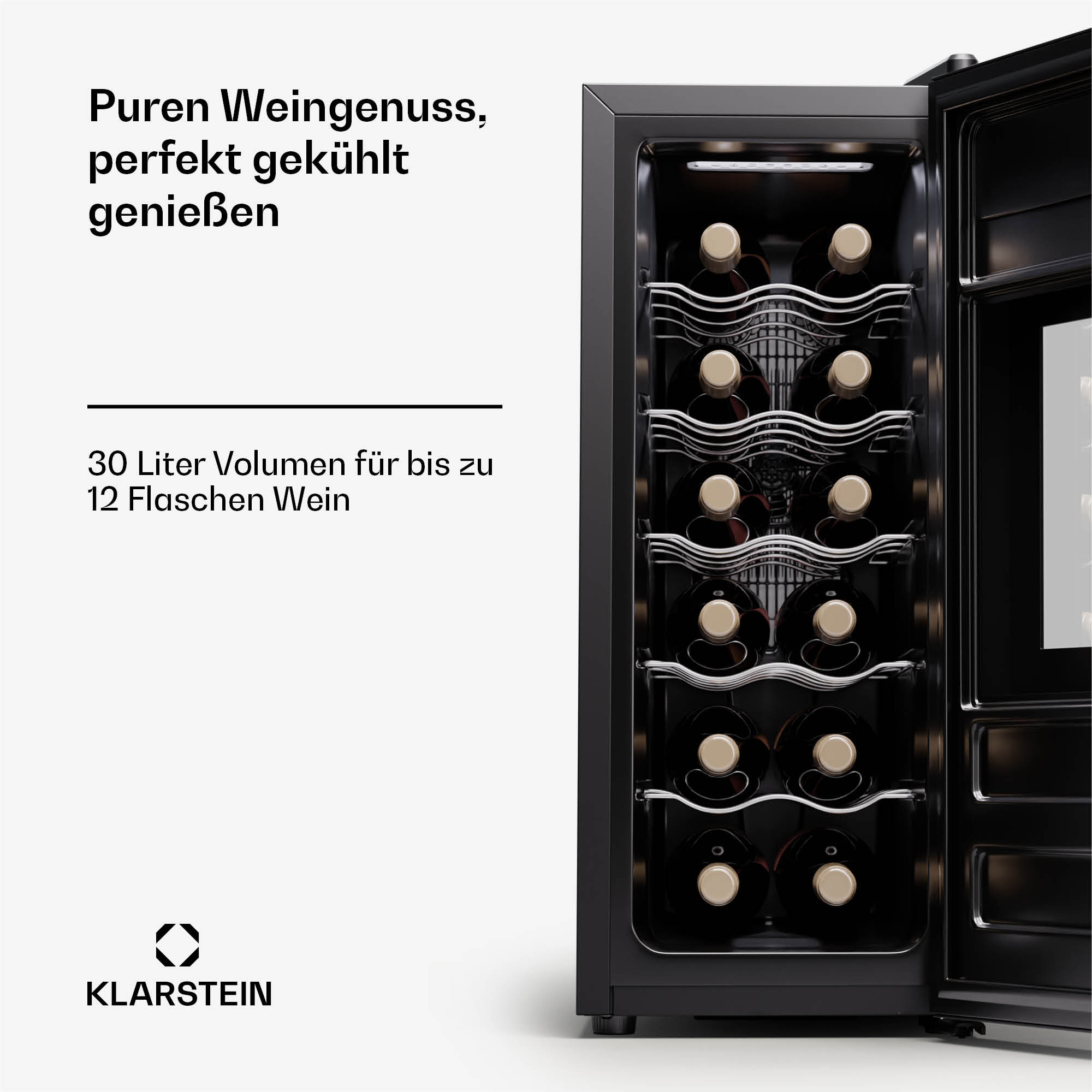 KLARSTEIN Silent Vino 12 Uno Slim Weinkühlschrank (EEK F, Schwarz