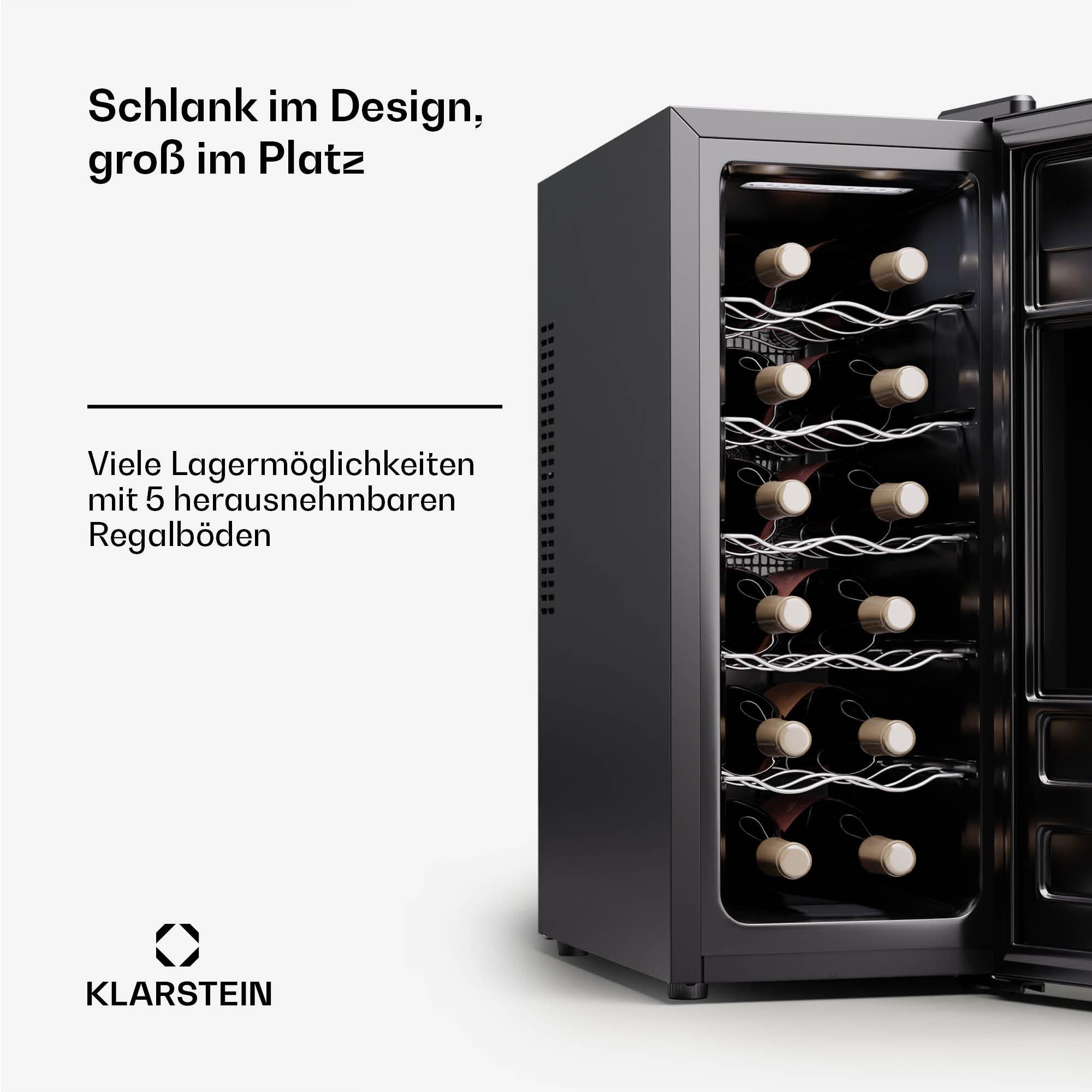 Schwarz) Slim Weinkühlschrank F, 12 (EEK Vino Uno Silent KLARSTEIN