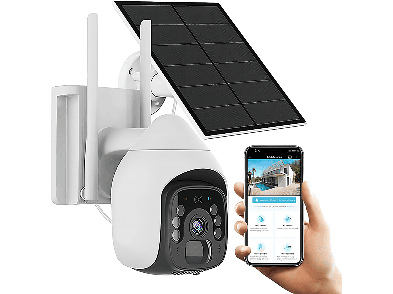 YTNE 3MP, Akku 2K Auflösung Video: Solar Kamera Auflösung Foto: überwachung Panel, WLAN, Überwachungskamera, Aussen