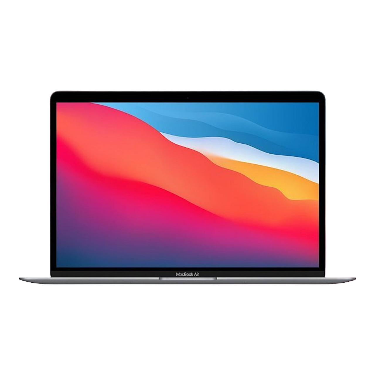 Laptop mit farbenfrohem Bildschirm auf schwarzem Hintergrund.