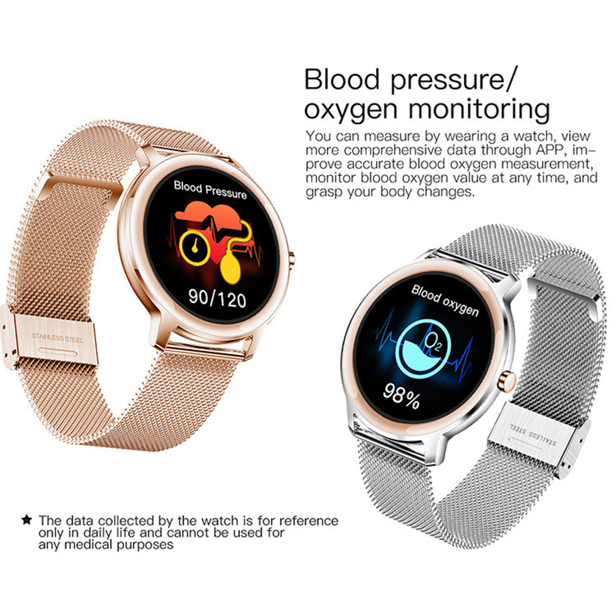 BRIGHTAKE Intelligente Fitnessuhr mit Herzfrequenz- Silber Smartwatch Metall, Schlafüberwachung und