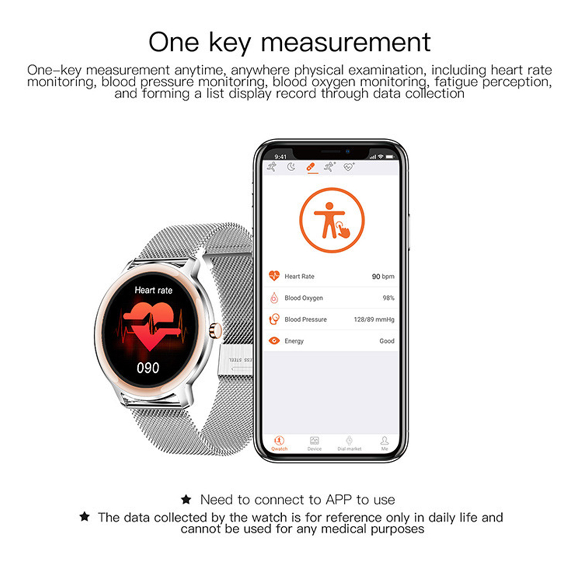 Smartwatch Intelligente Schlafüberwachung und Fitnessuhr mit BRIGHTAKE Herzfrequenz- Metall, Gold