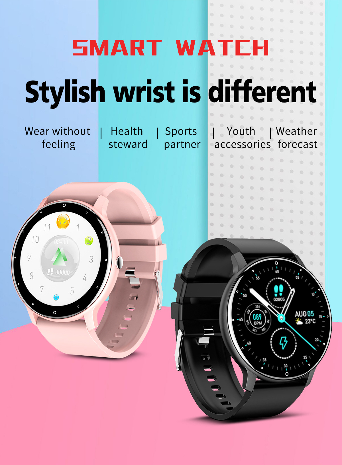 mit Benachrichtigungen Smartwatch und BRIGHTAKE Silikon, Herzfrequenzüberwachung Blau Smartwatch
