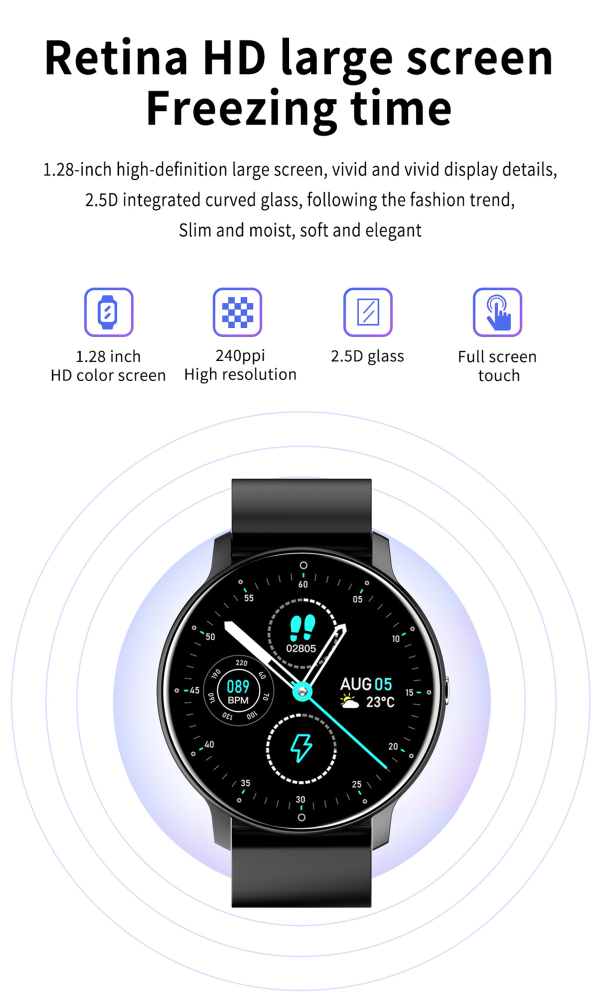 BRIGHTAKE Smartwatch mit Herzfrequenzüberwachung und Silikon, Smartwatch Blau Benachrichtigungen