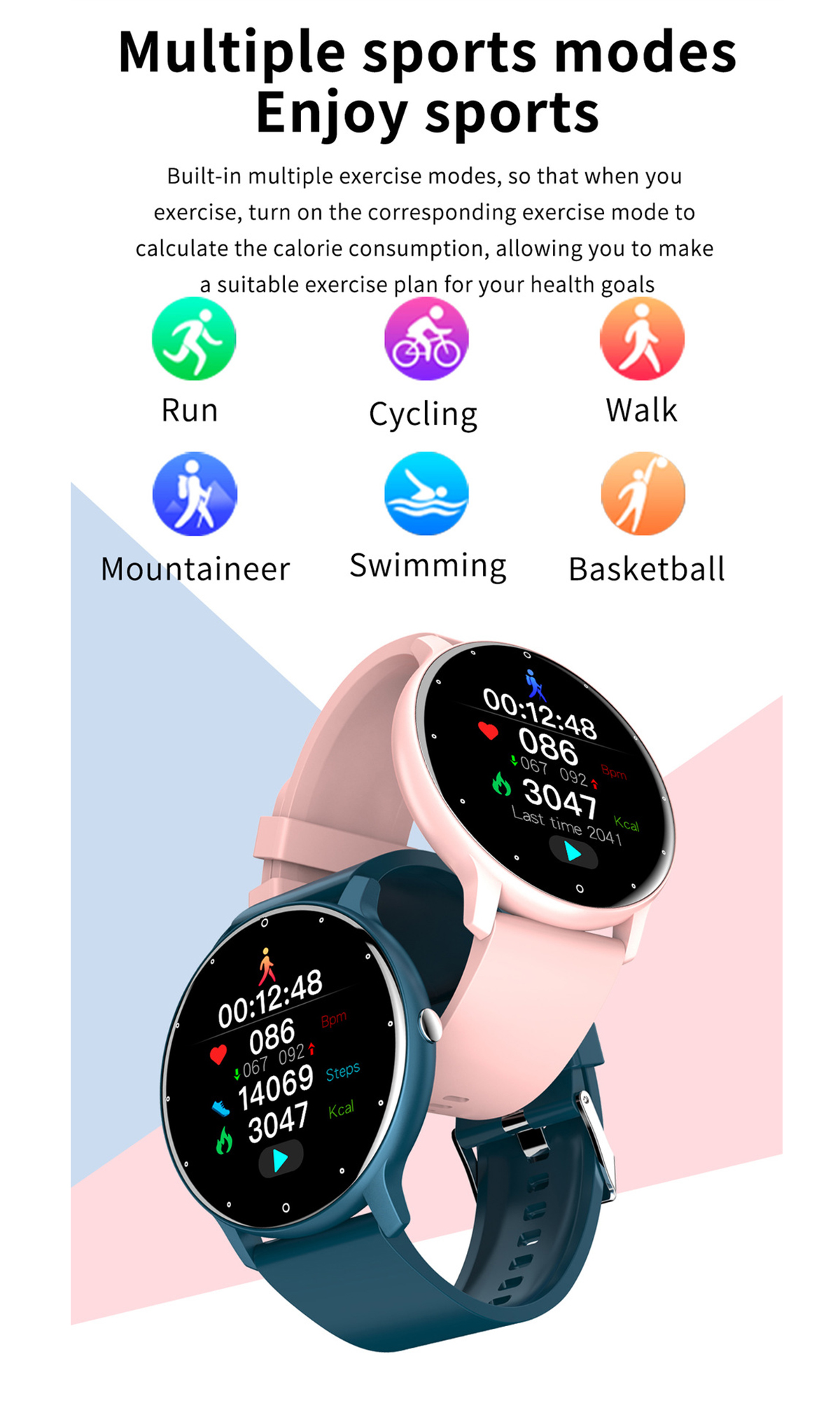 mit Benachrichtigungen Smartwatch und BRIGHTAKE Silikon, Herzfrequenzüberwachung Blau Smartwatch